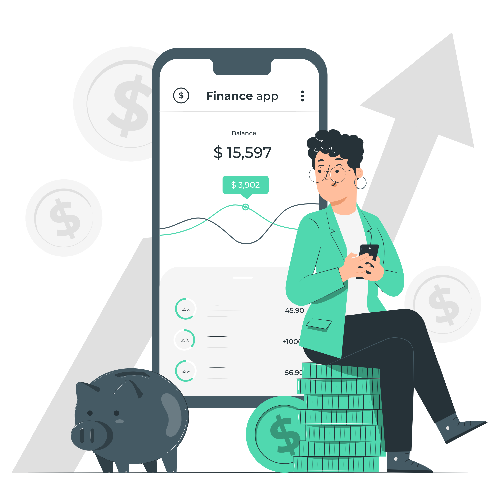 Financial solutions illustration with banking and investment concepts
